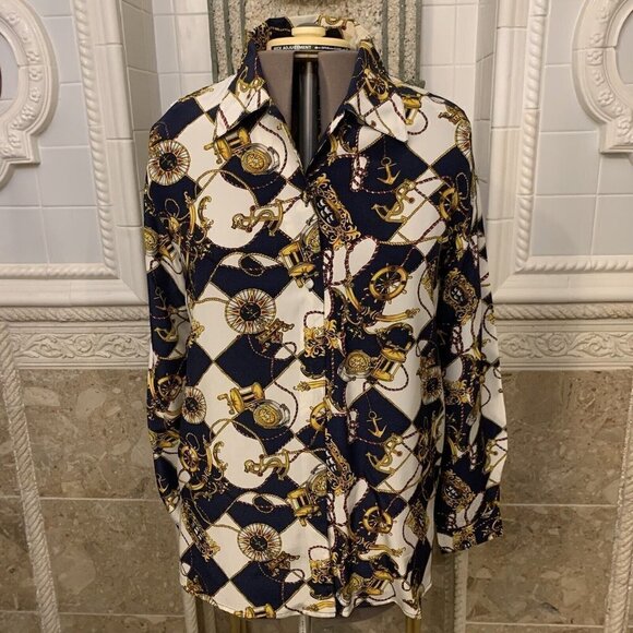 Vintage Quo Silk Nautical Shirt. Covered Buttons. Size M-XL. Dry Cleaned. WTC - Picture 1 of 6